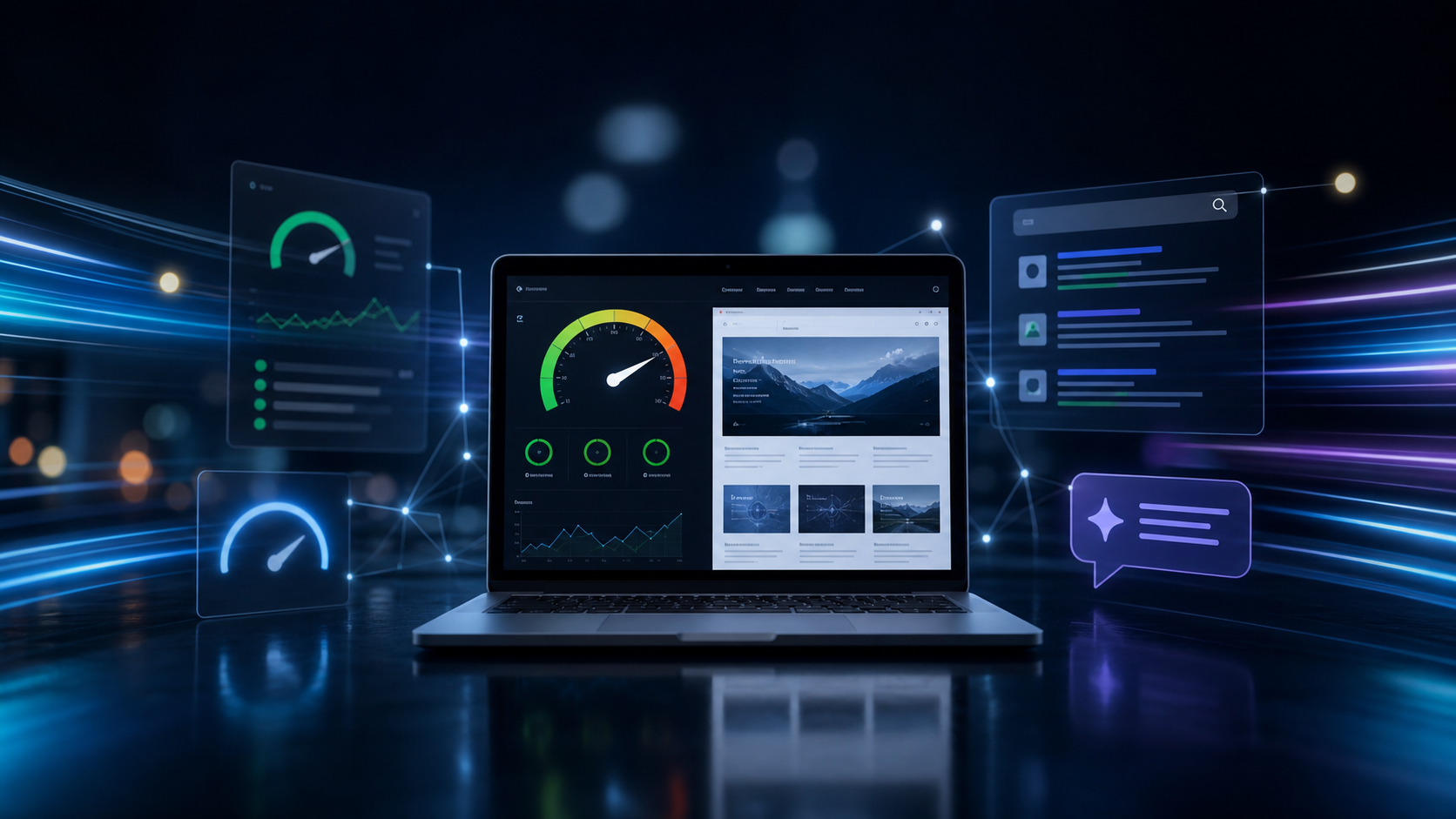 Website performance dashboard connected to search visibility signals